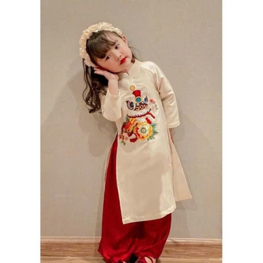 ÁO DÀI THÊU HOA LÂN BÉ GÁI CAO CẤP