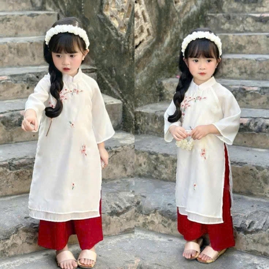 ÁO DÀI VOAN CAO CẤP THÊU TINH TẾ CHO BÉ YÊU