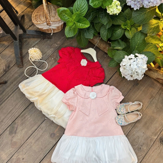 ĐẦM TAFTA CAO CẤP ĐÍNH HOA DÀNH CHO BÉ GÁI