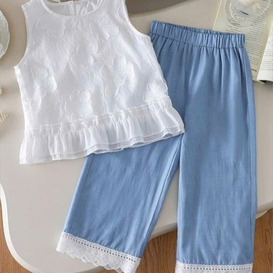 SET ÁO BABYDOLL MIX QUẦN XANH REN CHO BÉ GÁI