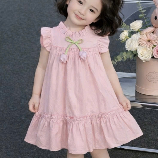 VÁY HỒNG PASTEL ĐÍNH HOA TULIP
