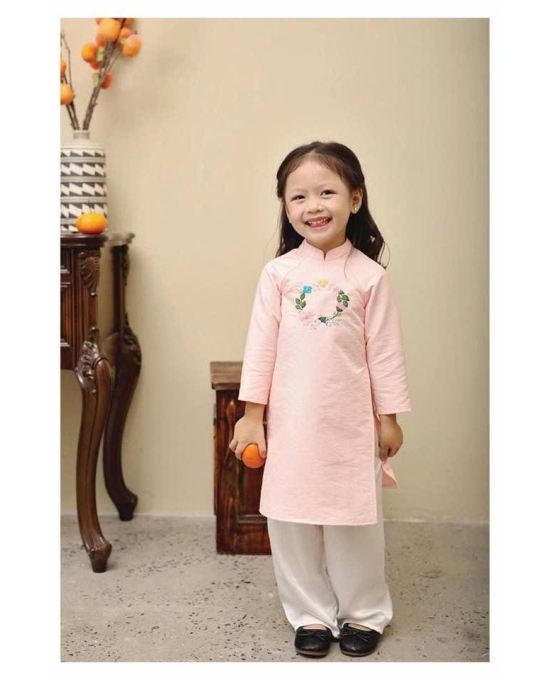 ÁO DÀI BÉ GÁI CHẤT LỤA CAO CẤP THÊU HOA HỒNG