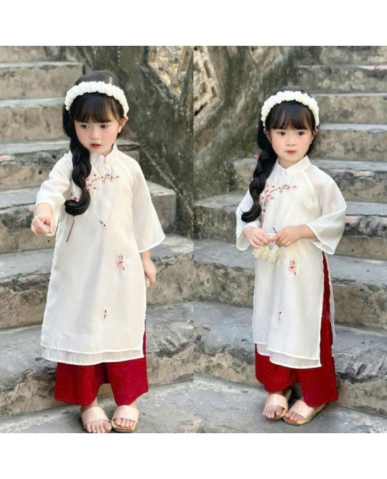 ÁO DÀI VOAN CAO CẤP THÊU TINH TẾ CHO BÉ YÊU