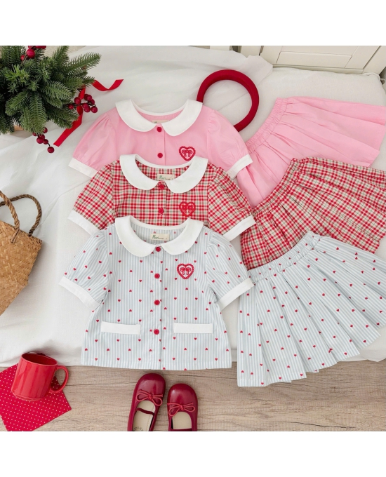 SET ÁO CỔ SEN VÀ CHÂN VÁY XẾP LY CHO BÉ GÁI